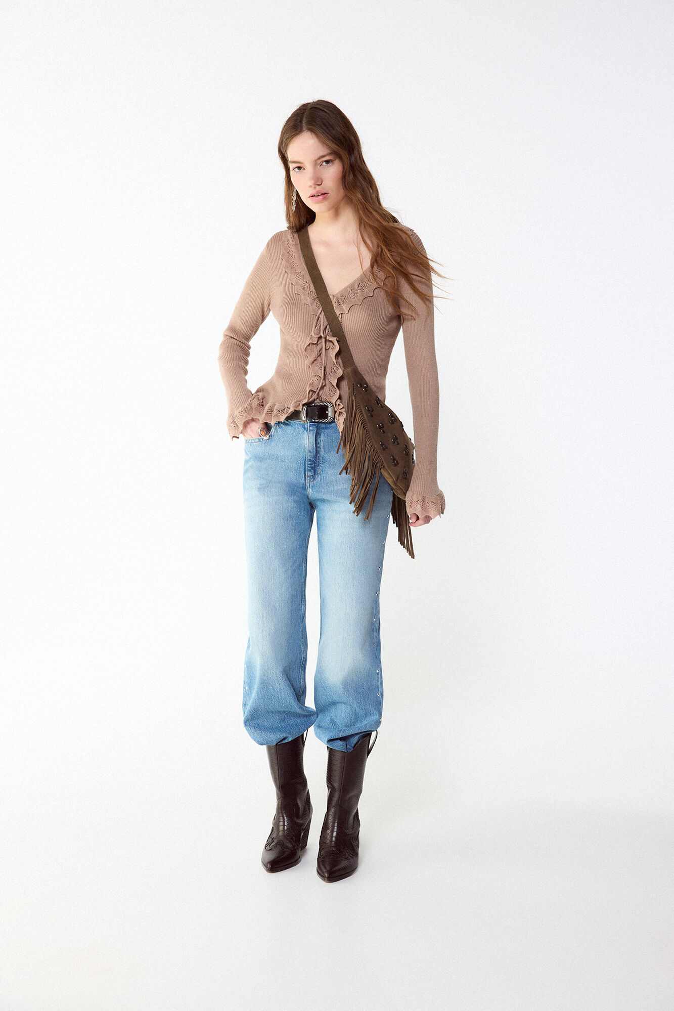 Slowlove Camisola de malha efeito degrad&ecirc; Castanho