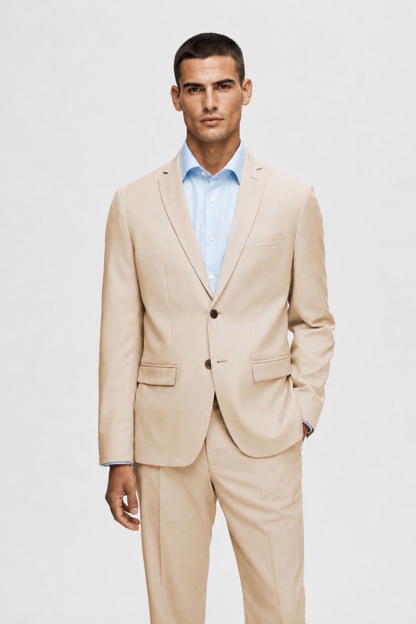 Selected Slim fit suit jacket made from recycled materials Brown