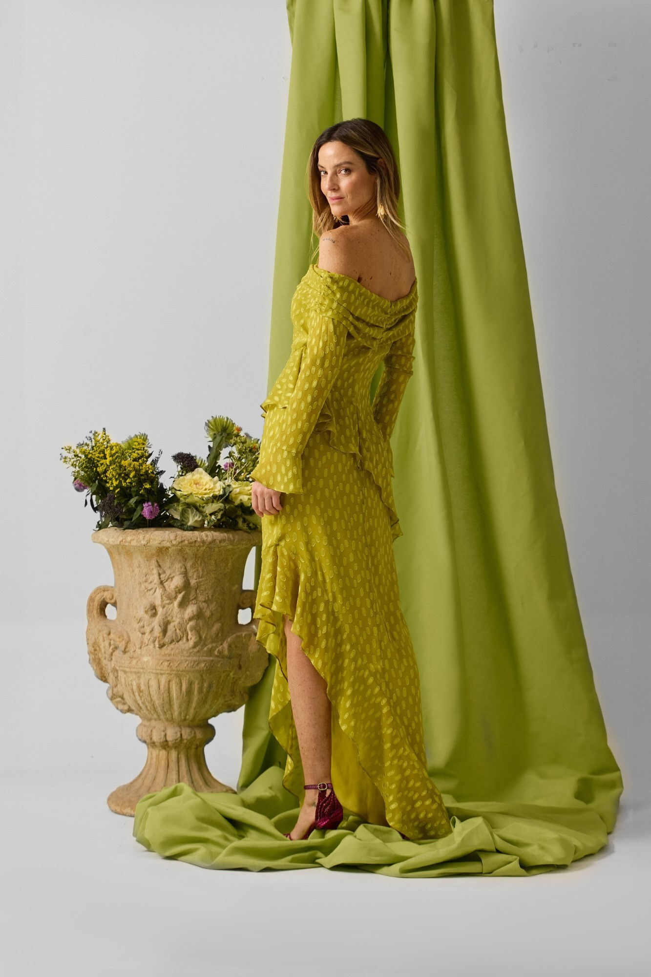 Silbon Vestido de festa com jacquard de bolinhas Verde