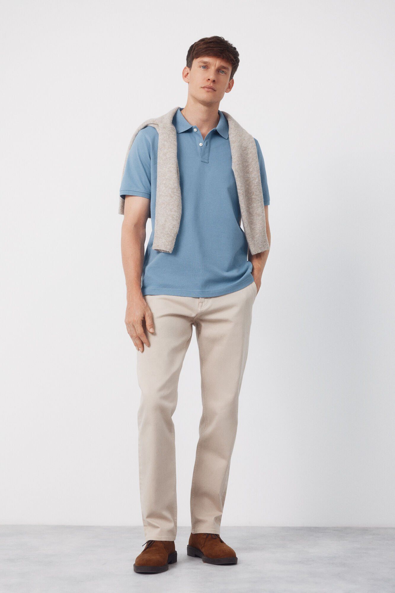 Cortefiel Basic piqu&eacute; polo shirt Blue