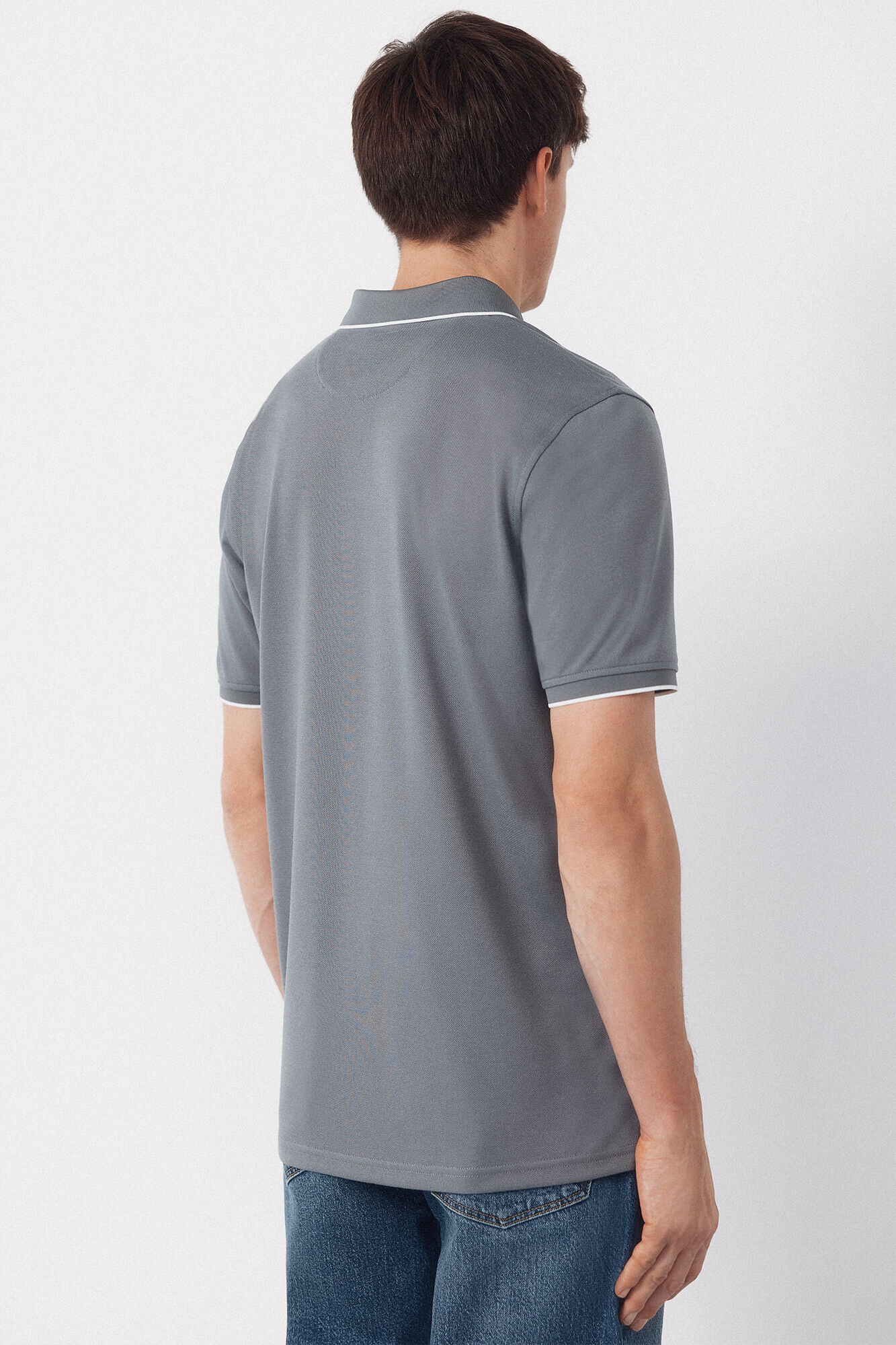 Cortefiel Coolmax&reg; jacquard collar polo shirt Grey