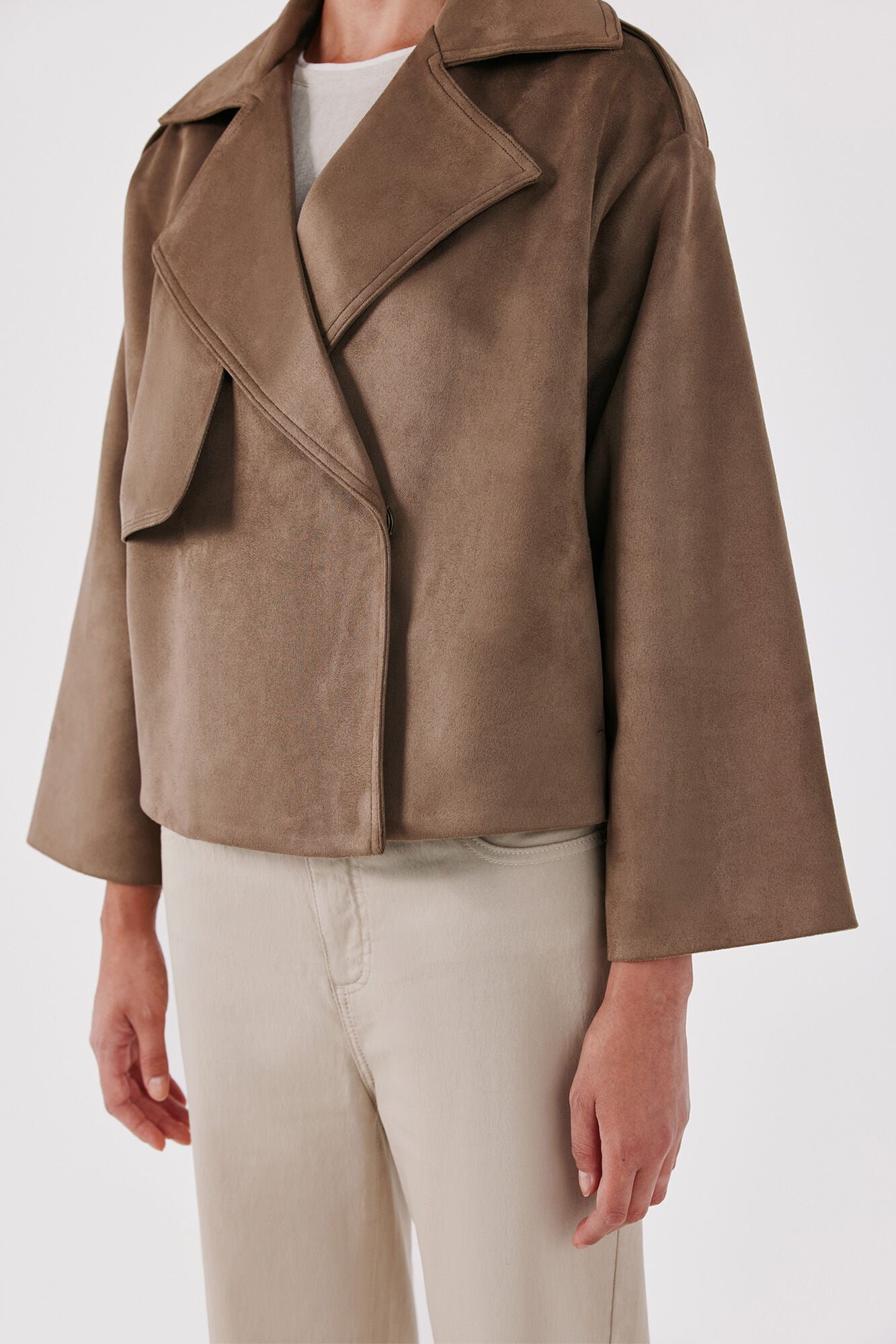 Cortefiel Faux suede short trench Beige