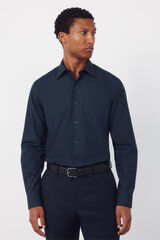 Cortefiel Plain tencel cotton dress shirt Navy