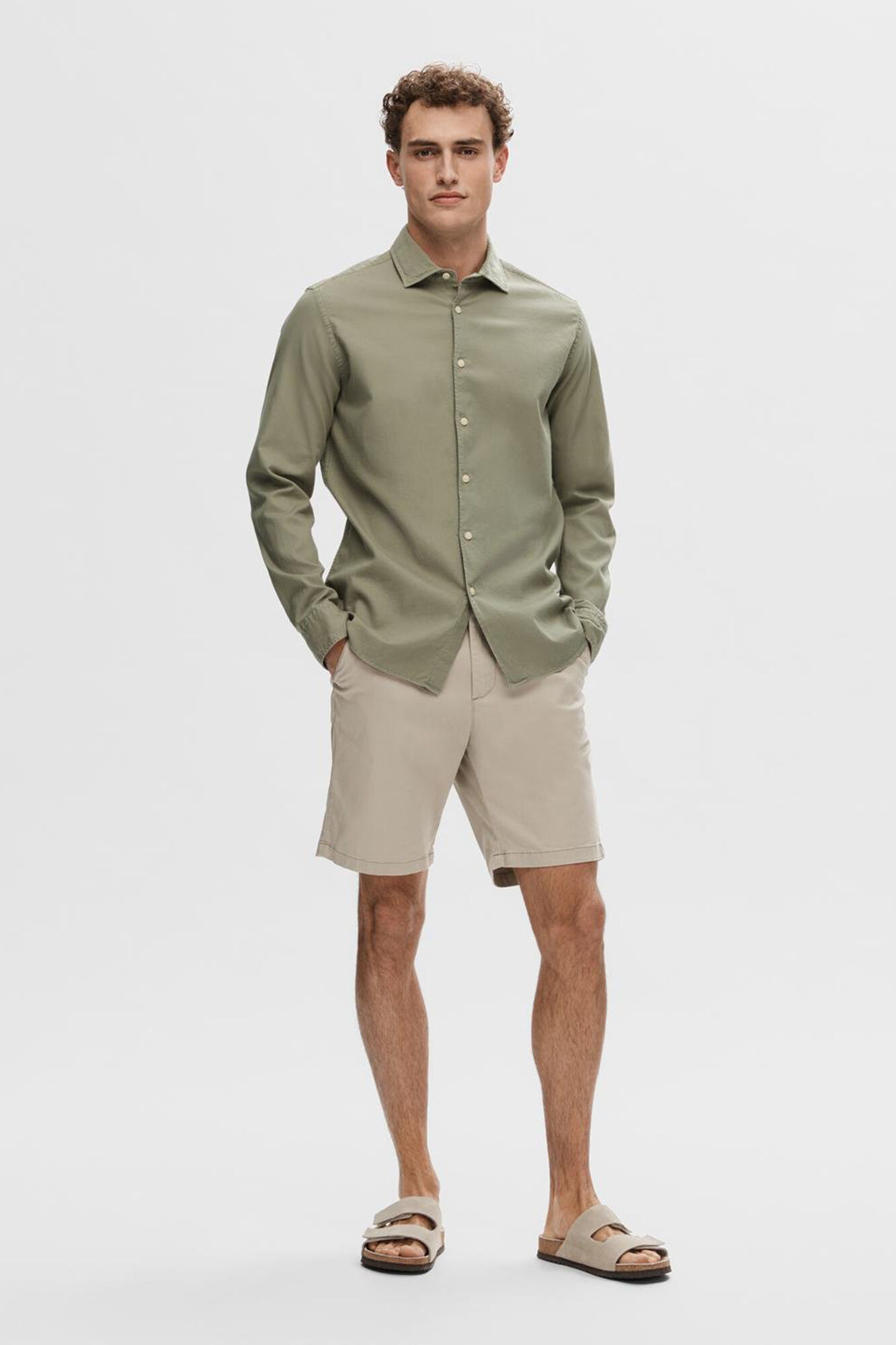 Selected Camisa de manga comprida confecionada com algod&atilde;o org&acirc;nico Verde