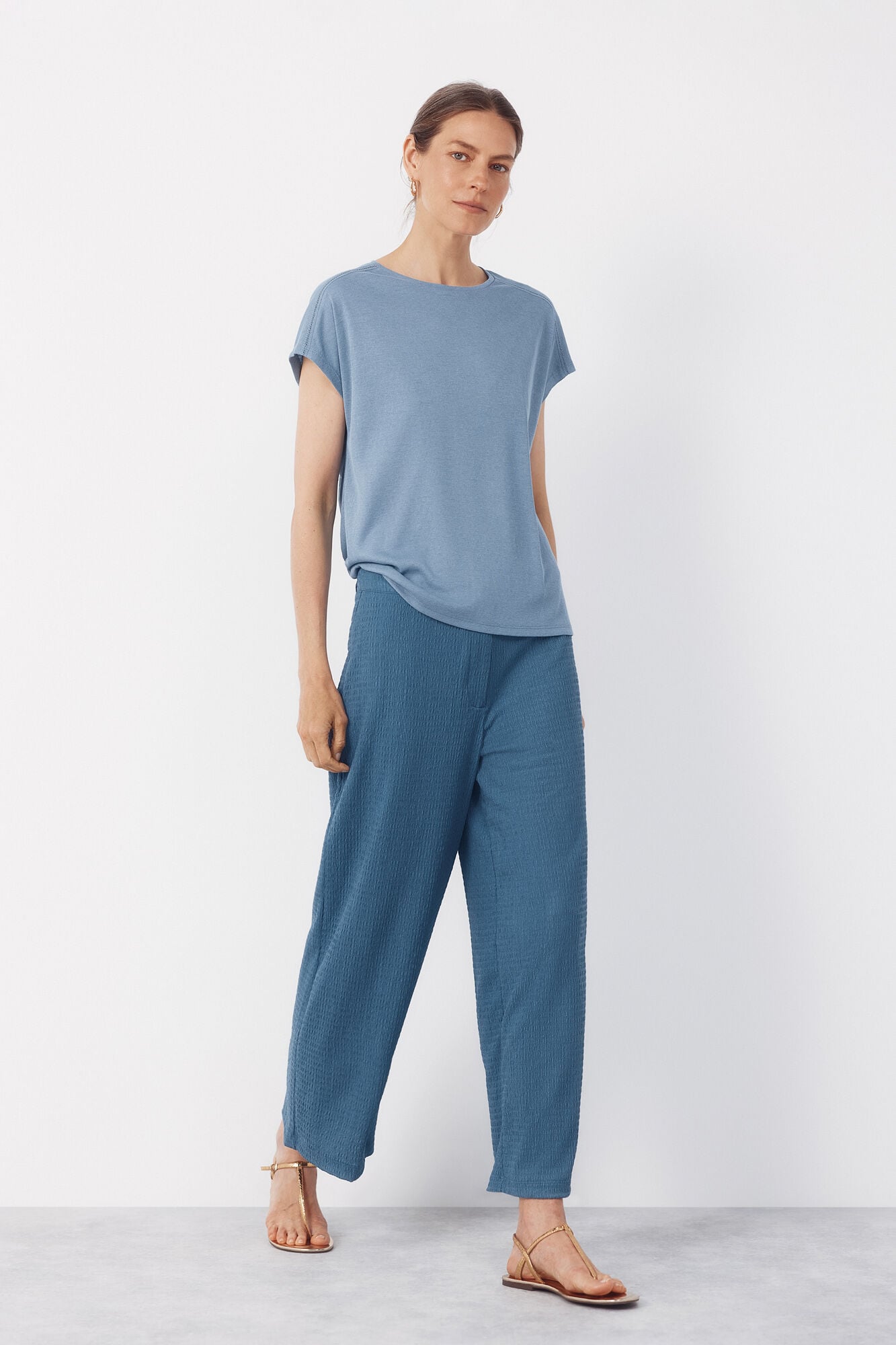 Cortefiel Flowy textured trousers Blue