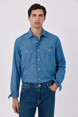 Cortefiel Camisa chambray utility Azul marino