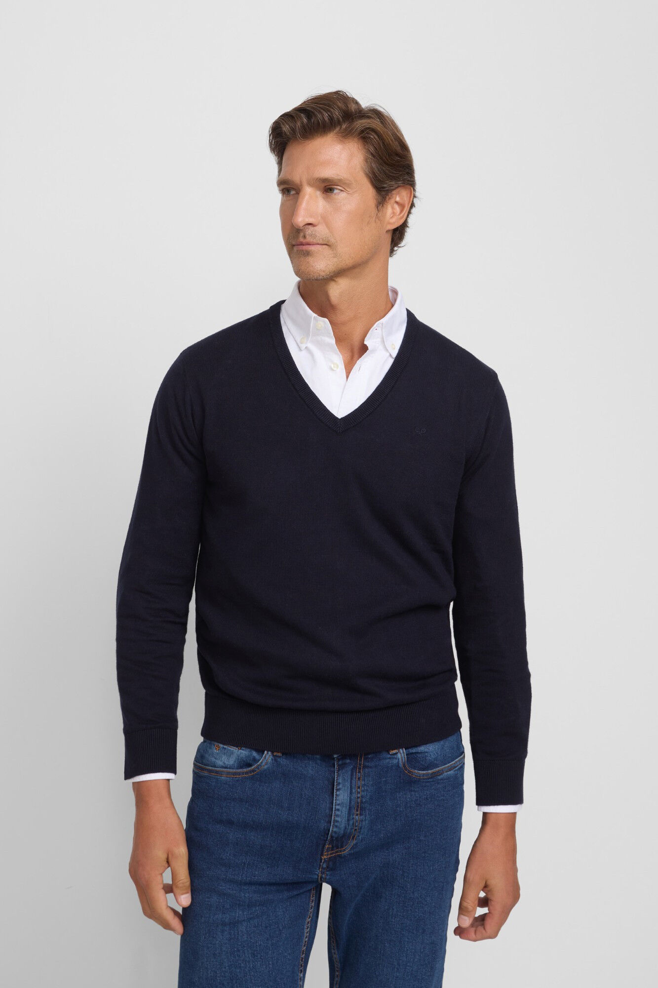 Silbon Camisola retr&ocirc; com gola em V Azul