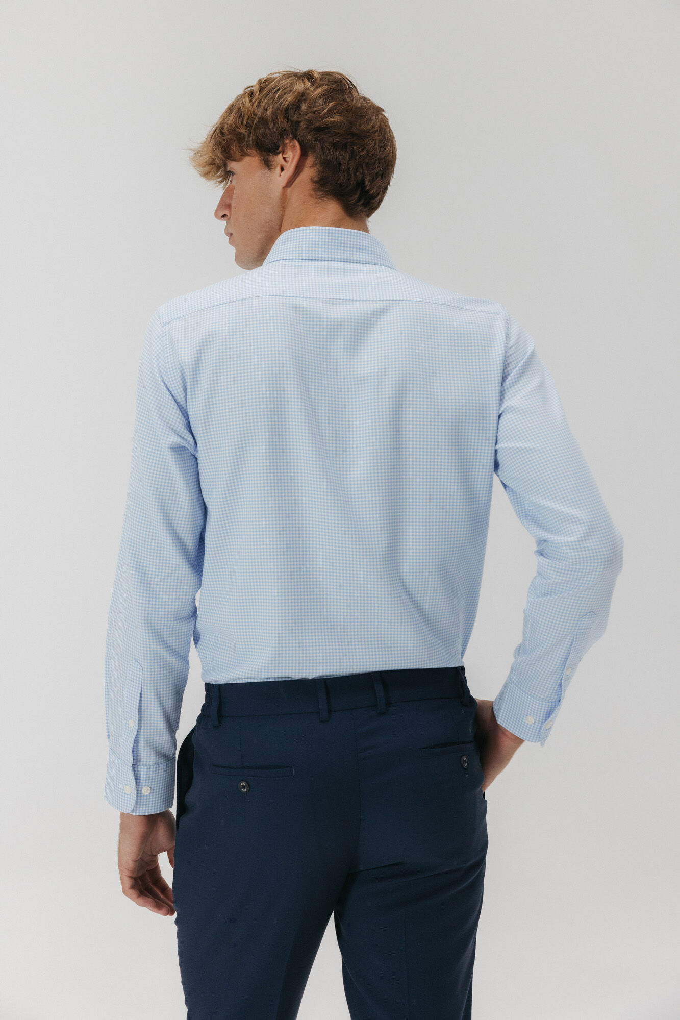 elPulpo Camisa semi-vestida xadrez Oxford Azul