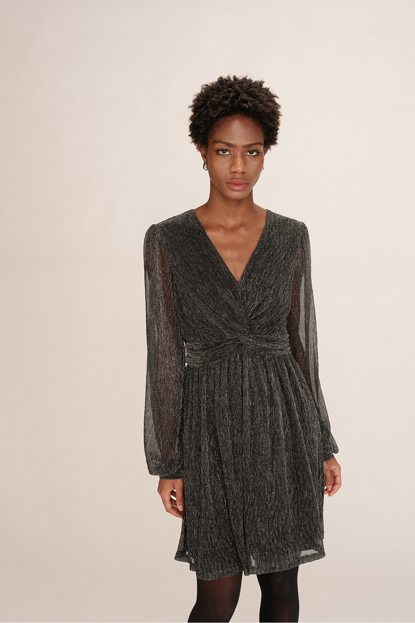 Grace & Mila Vestido curto de chiffon com lurex Cinzento