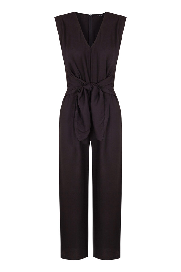 Cortefiel Long jumpsuit with knot detail Black
