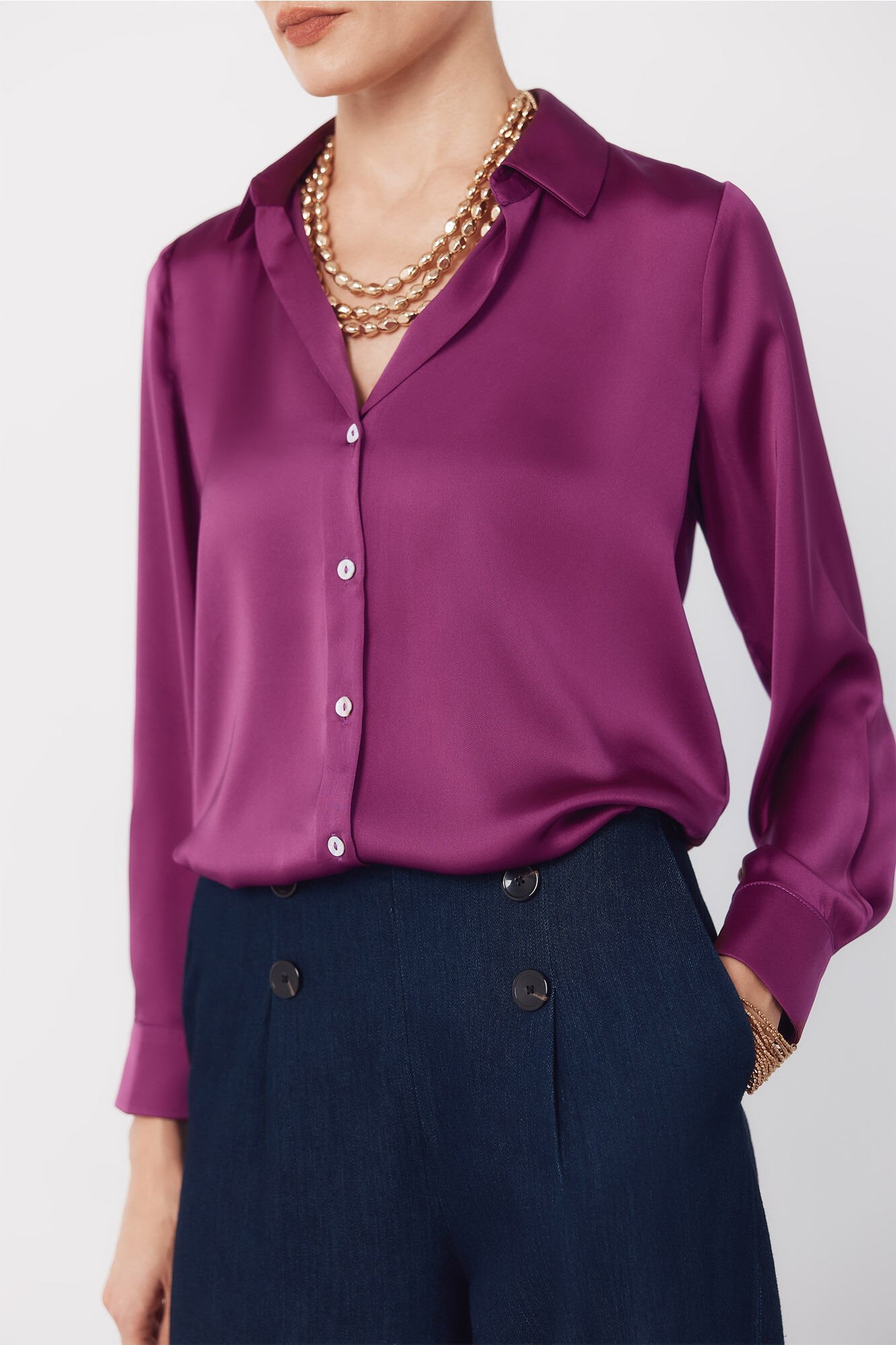 Cortefiel Satin-finish shirt Purple