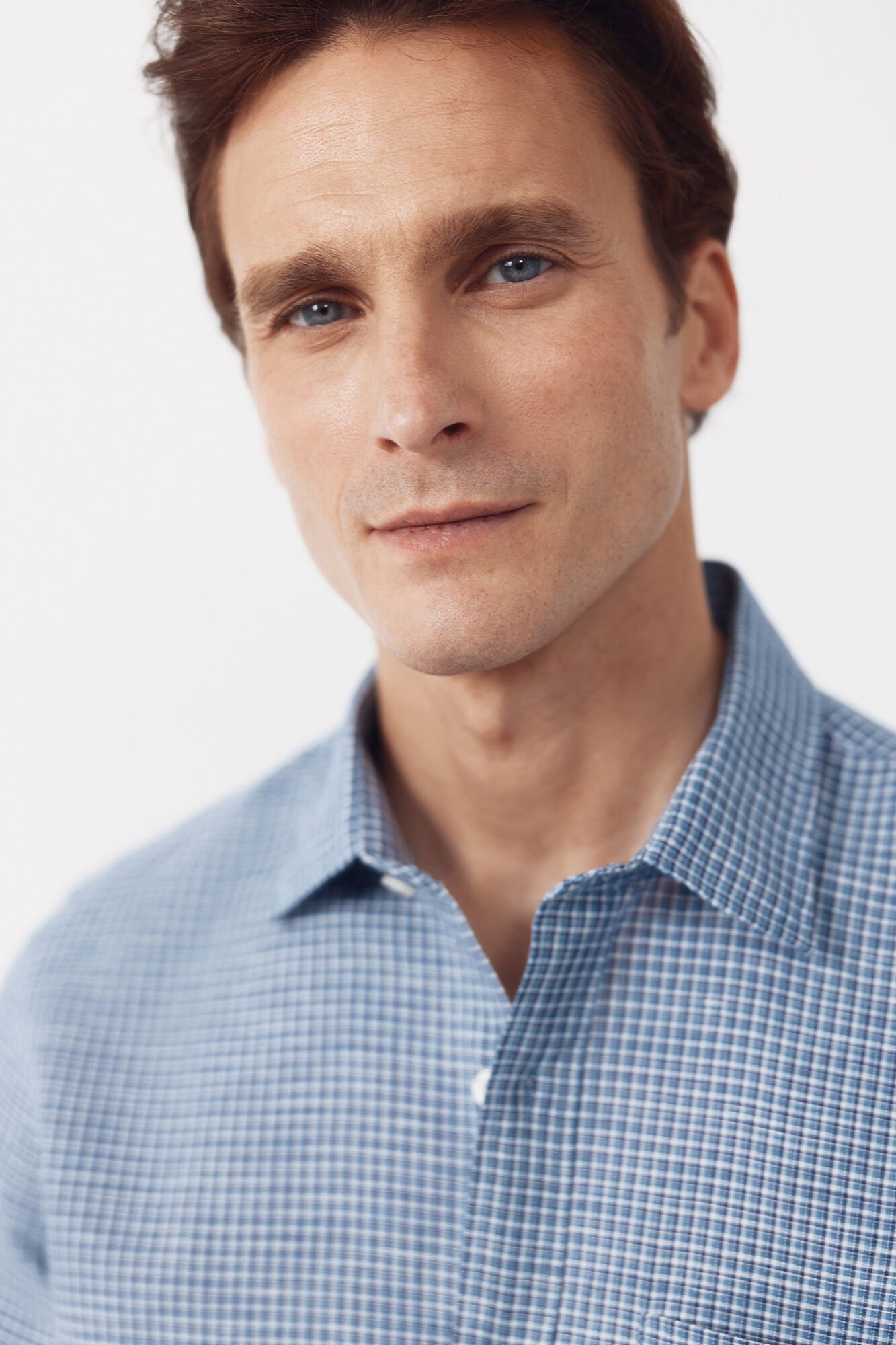 Cortefiel Plaid linen cotton shirt Blue