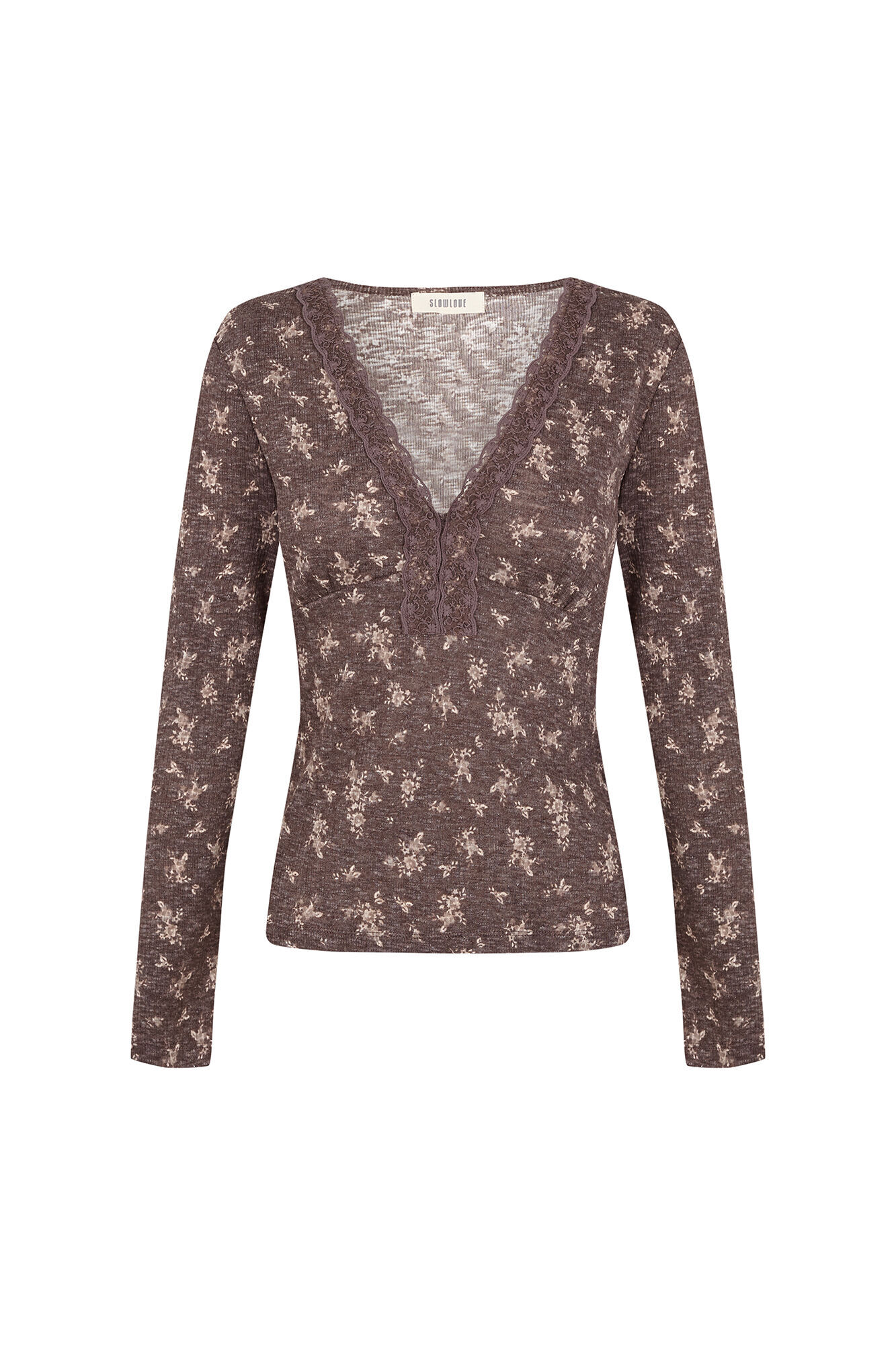Slowlove Top escote blonda Estampado blanco