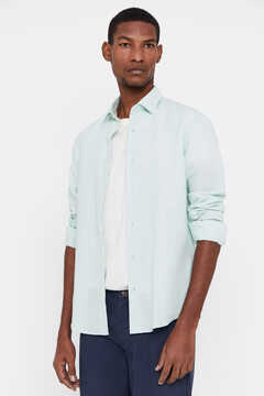 Cortefiel Plain linen cotton shirt Green