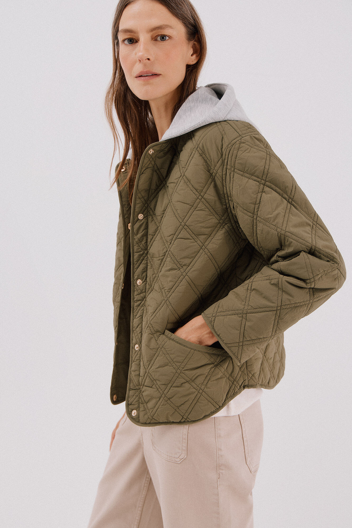 Cortefiel Short hood sweatshirt anorak Kaki