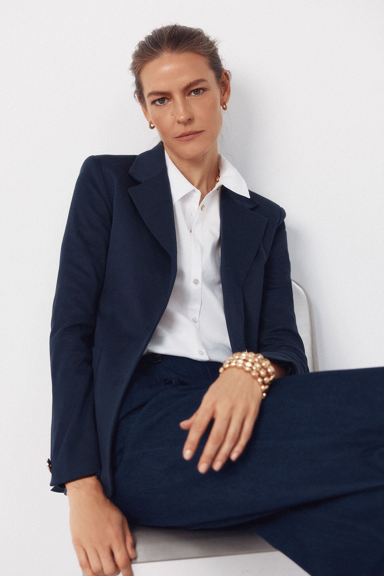 Cortefiel Piqu&eacute;-knit blazer Navy