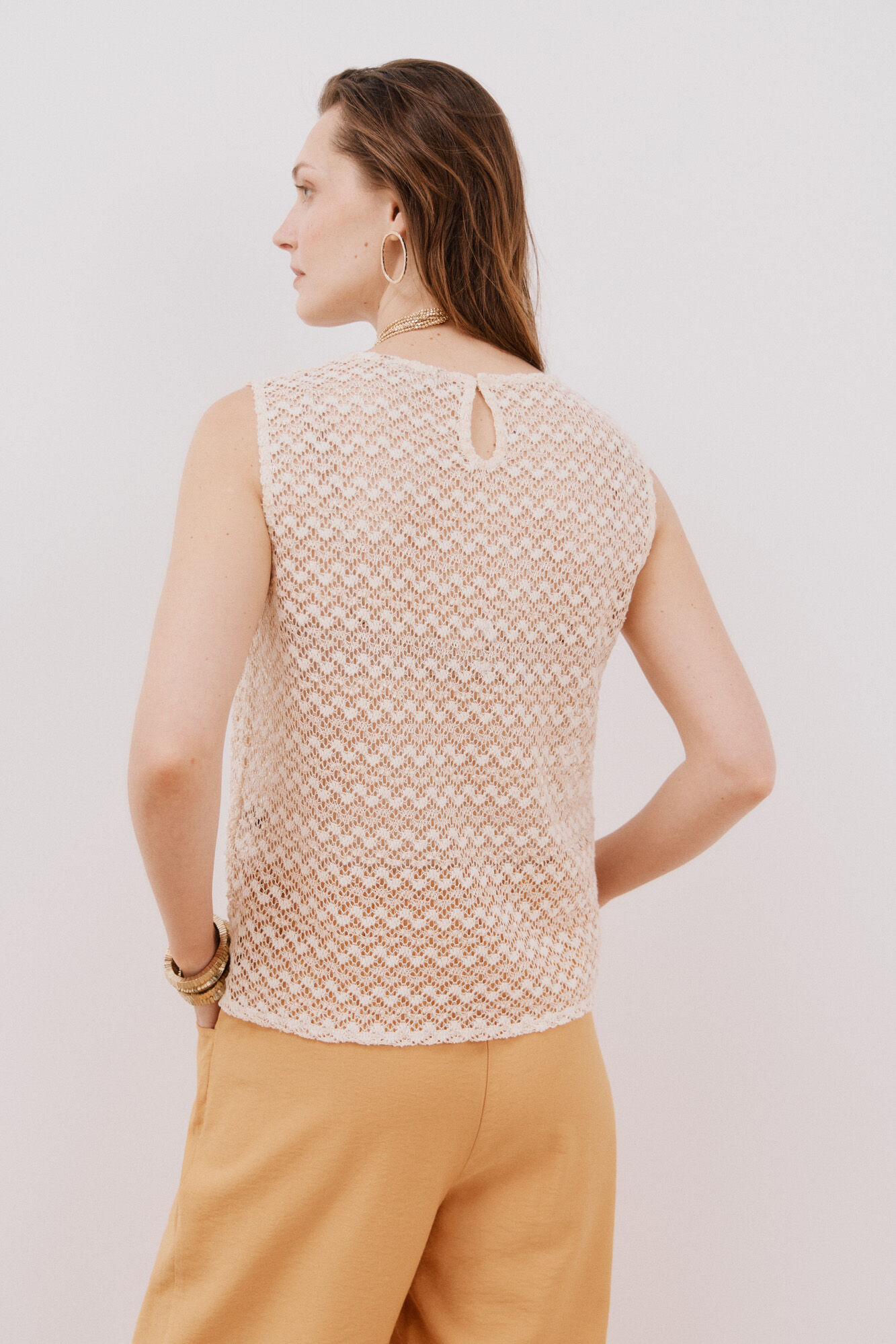 Cortefiel Lurex structured top Ivory