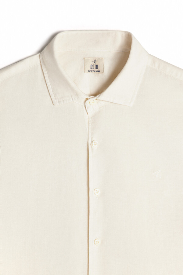 Cortefiel Camisa algodón lino manga larga Marfil