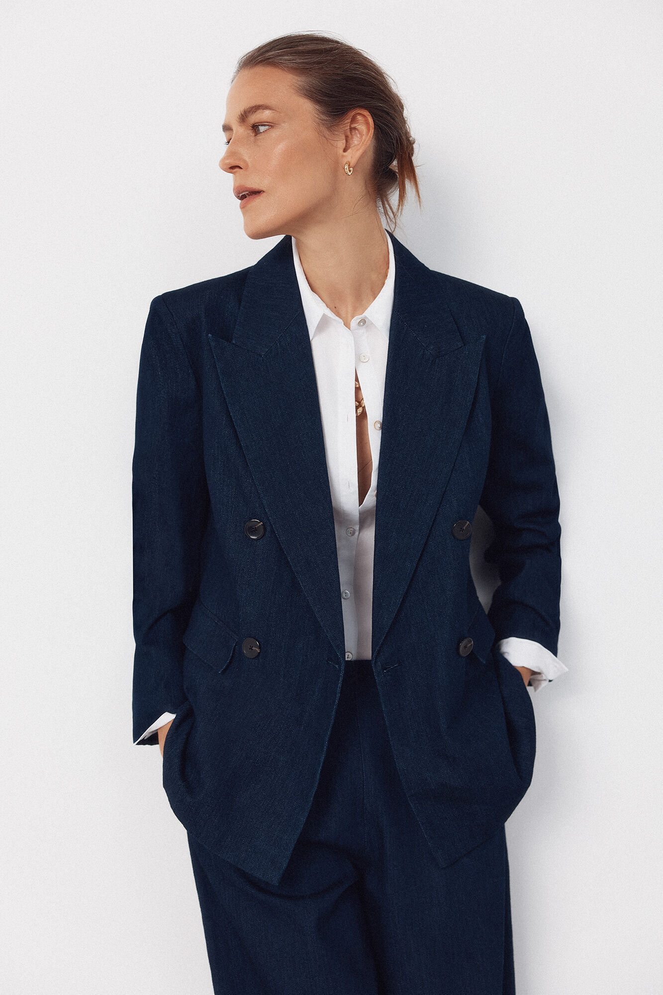 Cortefiel Tailored denim blazer Blue