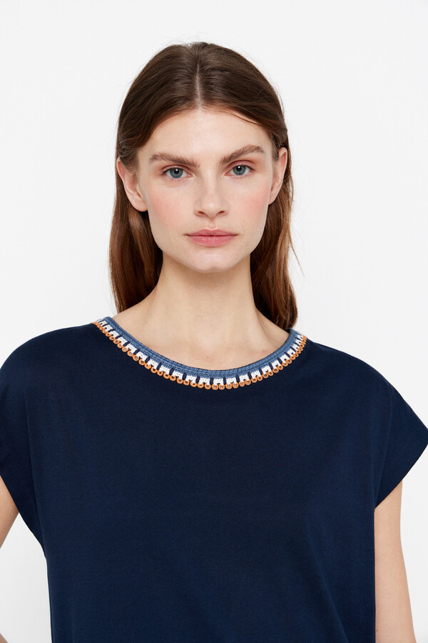 Cortefiel T-shirt with crochet detail Navy