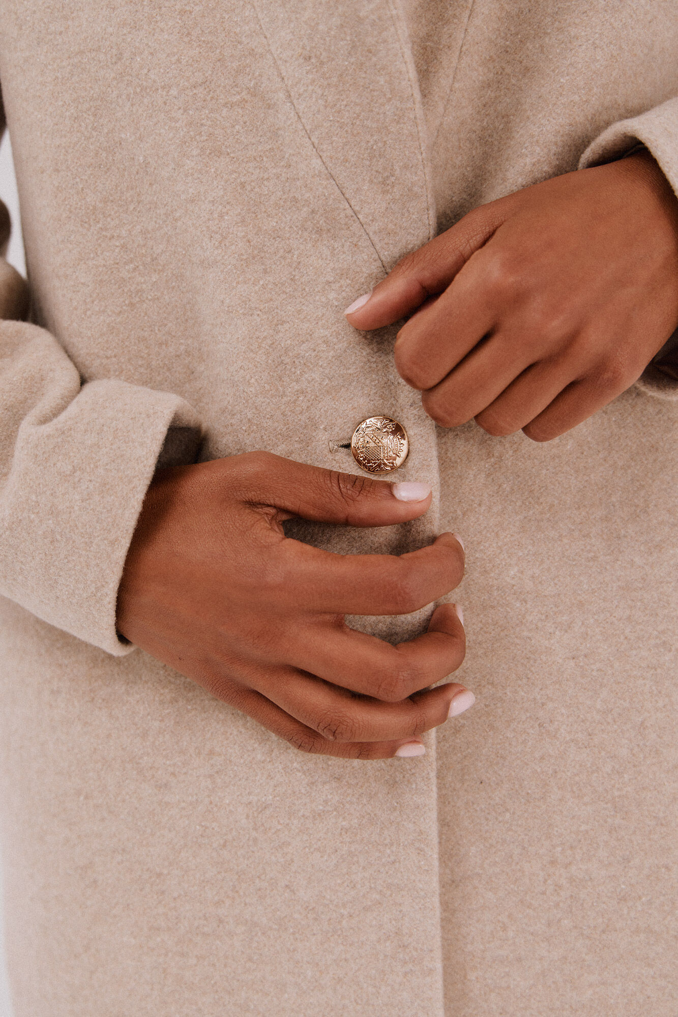 Cortefiel Coat with fur effect detail Beige