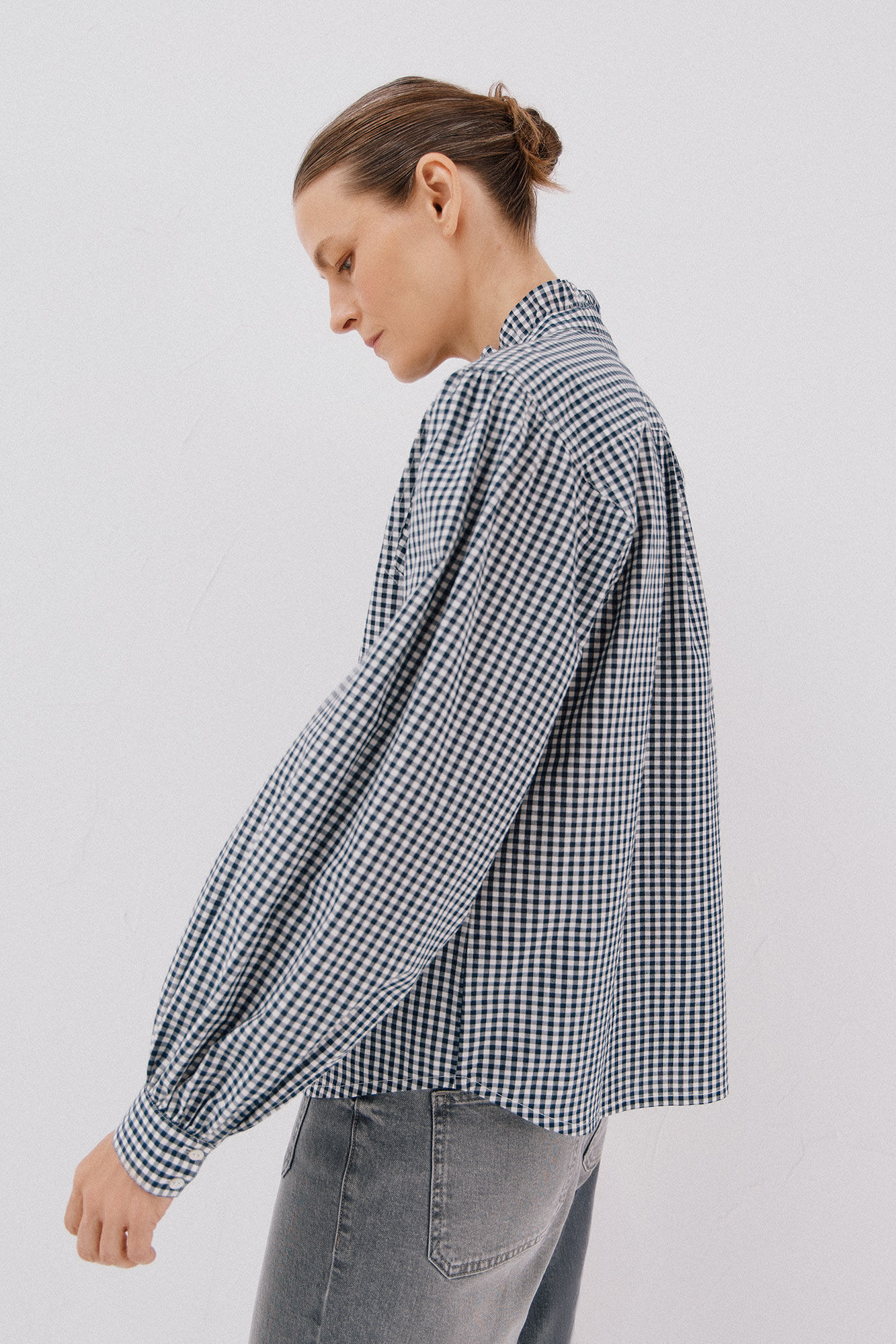 Cortefiel Blusa riscas com gola franzida