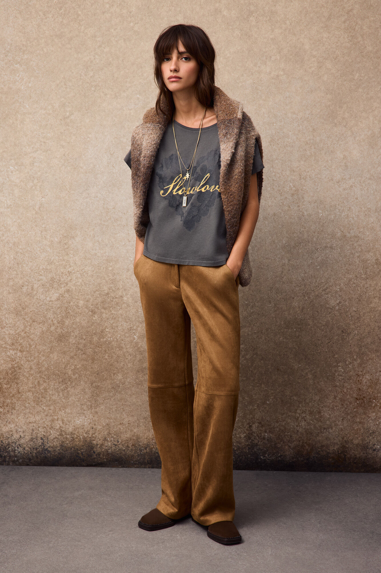 Slowlove Printed pleated T-shirt Grey
