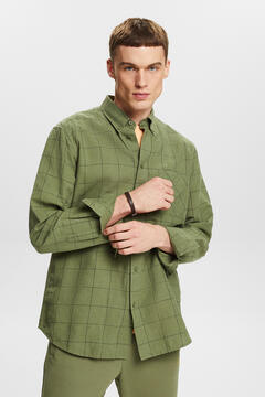 Cortefiel Camisa aos quadrados regular fit com linho Verde