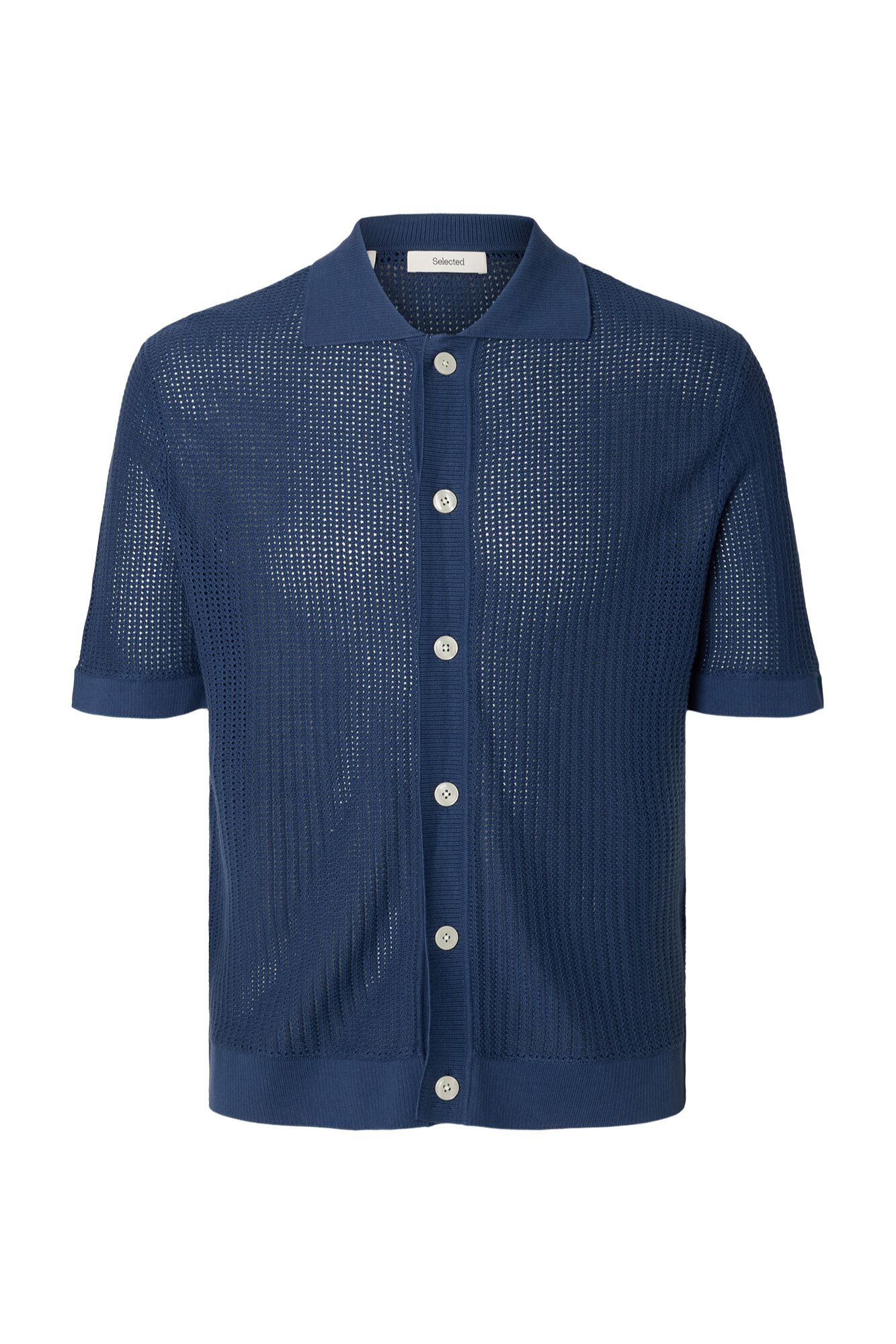 Selected Polo em malha tipo casaco de malha de manga curta Azul
