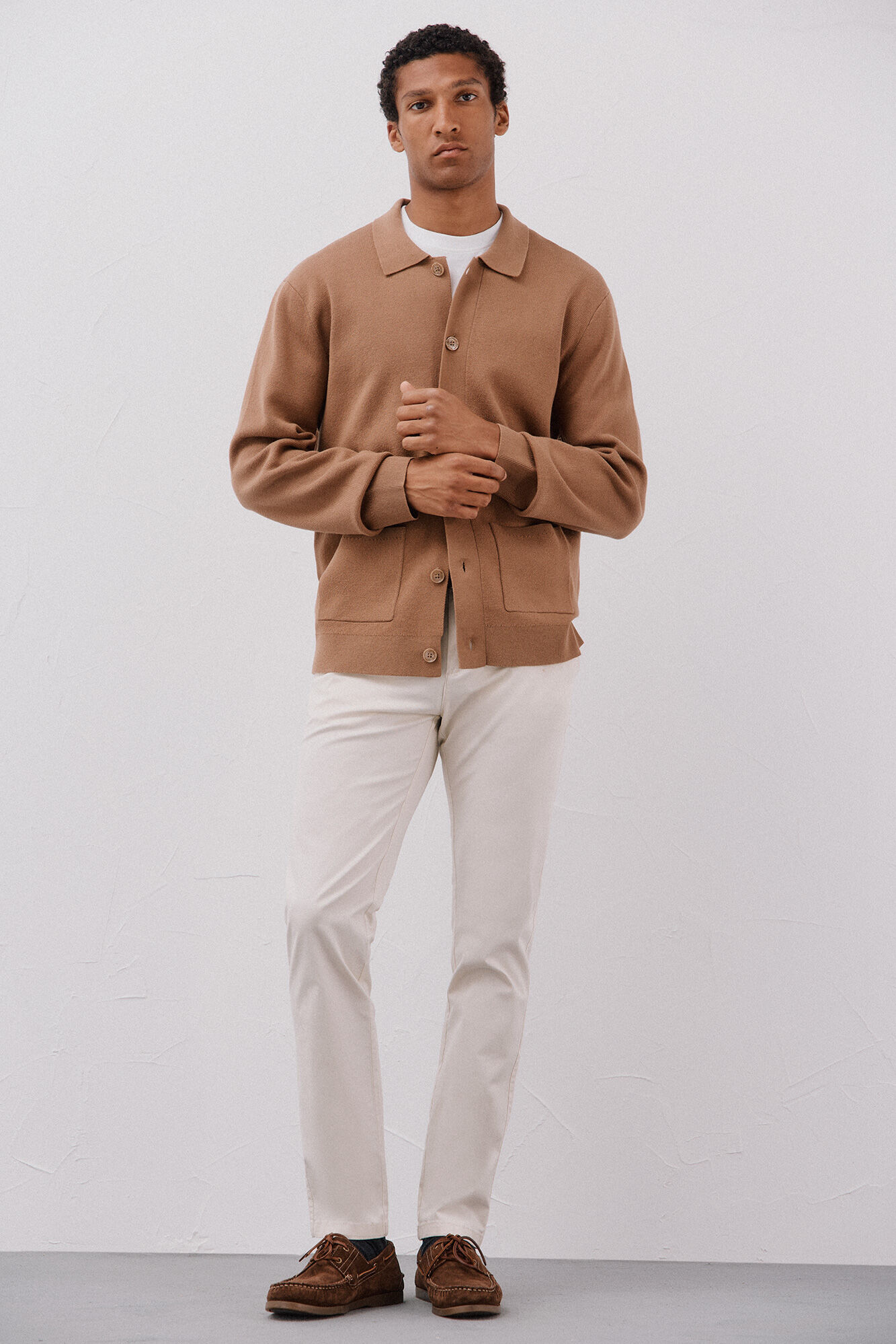 Cortefiel Cotton jersey-knit overshirt sweater Beige