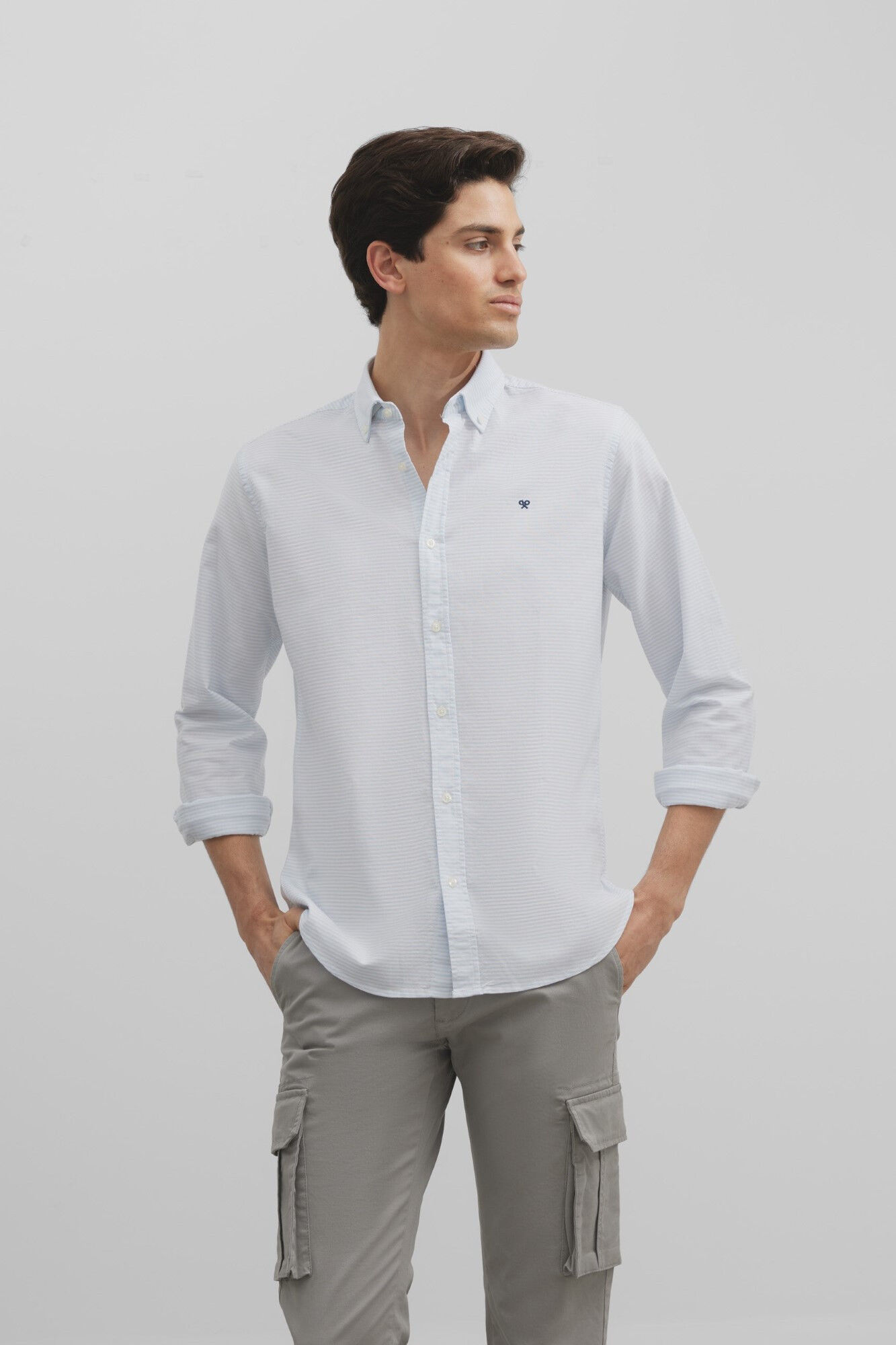 Silbon Camisa esportiva oxford com listras horizontais
