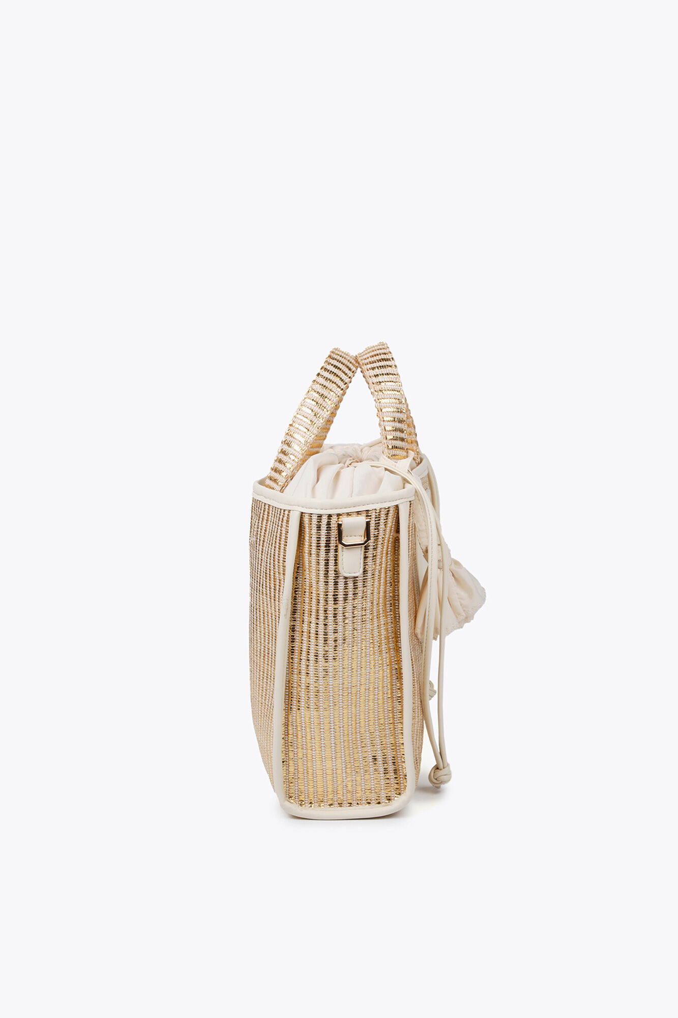 Lola Casademunt Cesto pequeno efeito r&aacute;fia met&aacute;lico Dourado