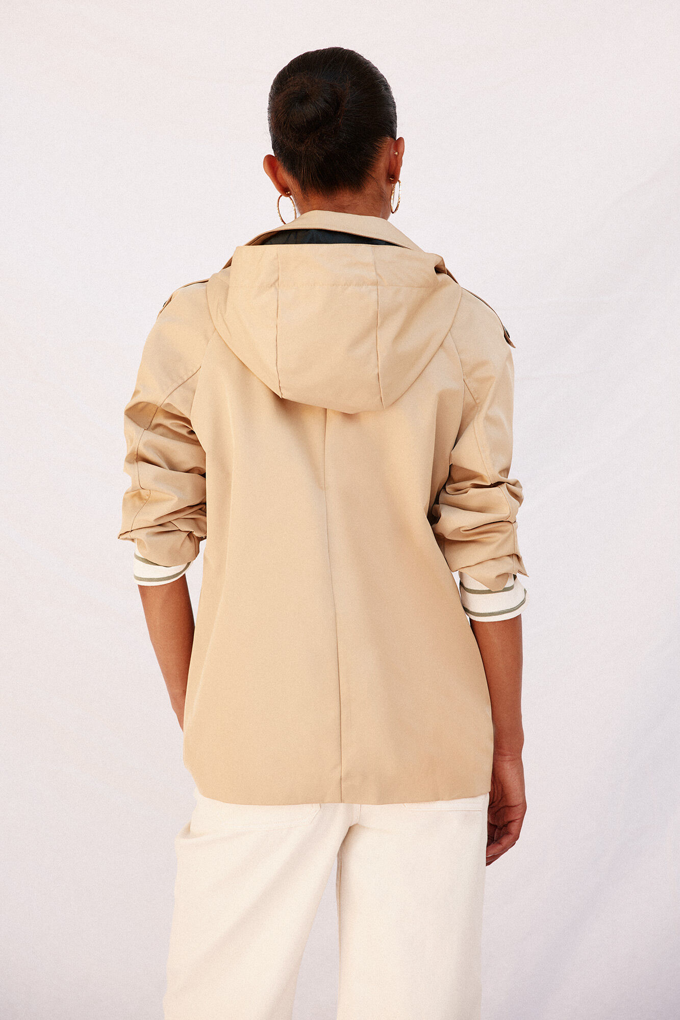 Cortefiel Short flared trench coat Beige