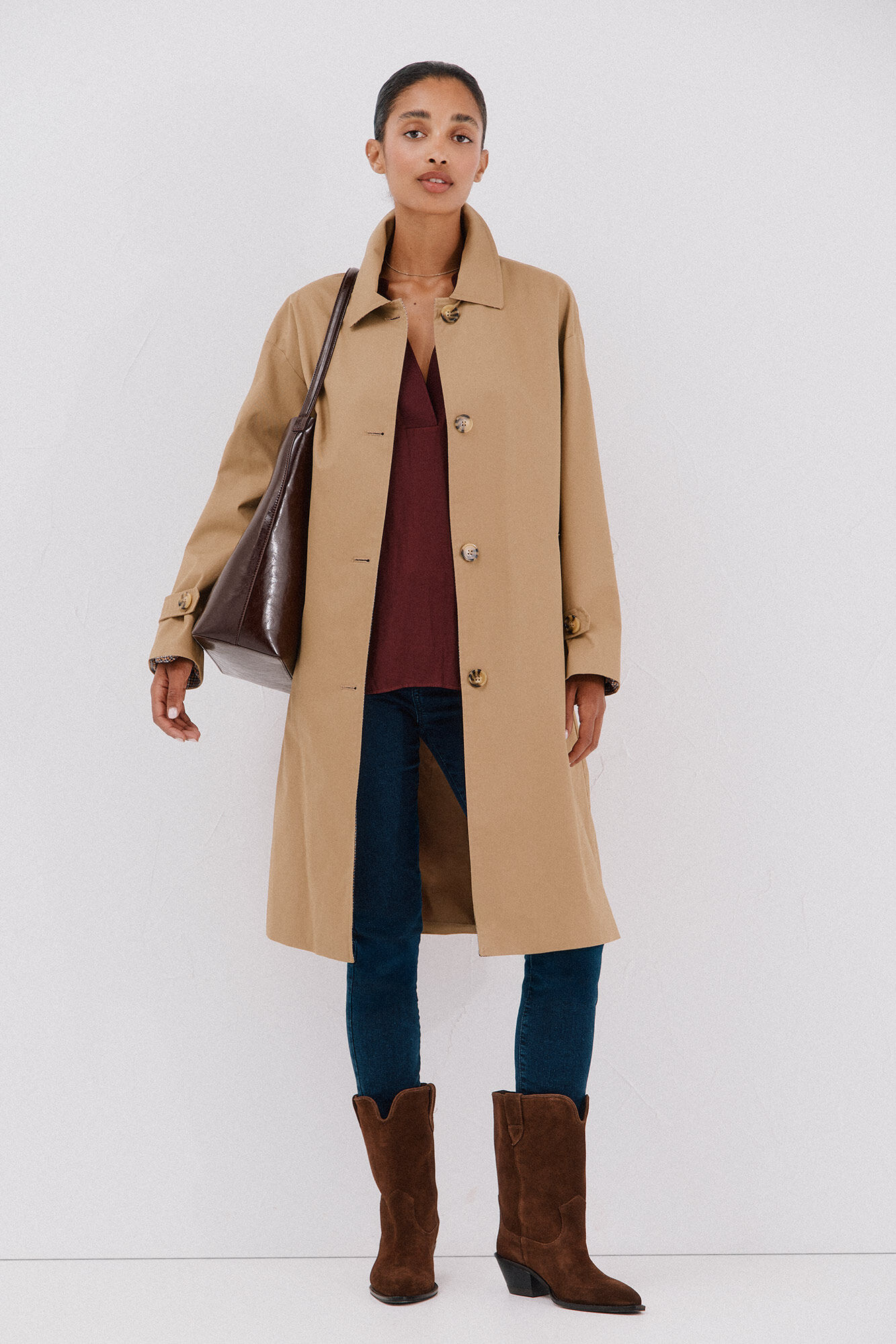 Cortefiel Long trench coat Beige