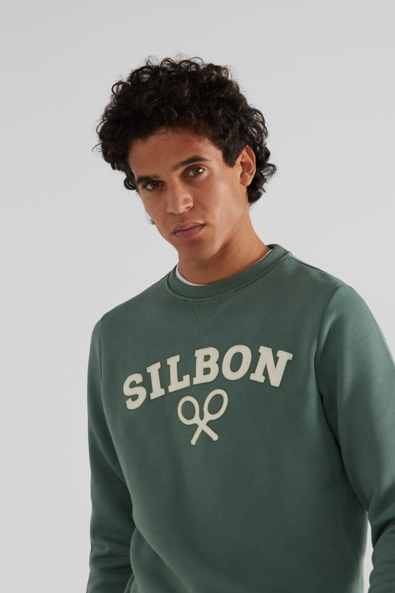 Silbon Mid-green sweatshirt with racket logo Green