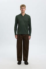 Selected long sleeve organic cotton polo shirt  Dark green