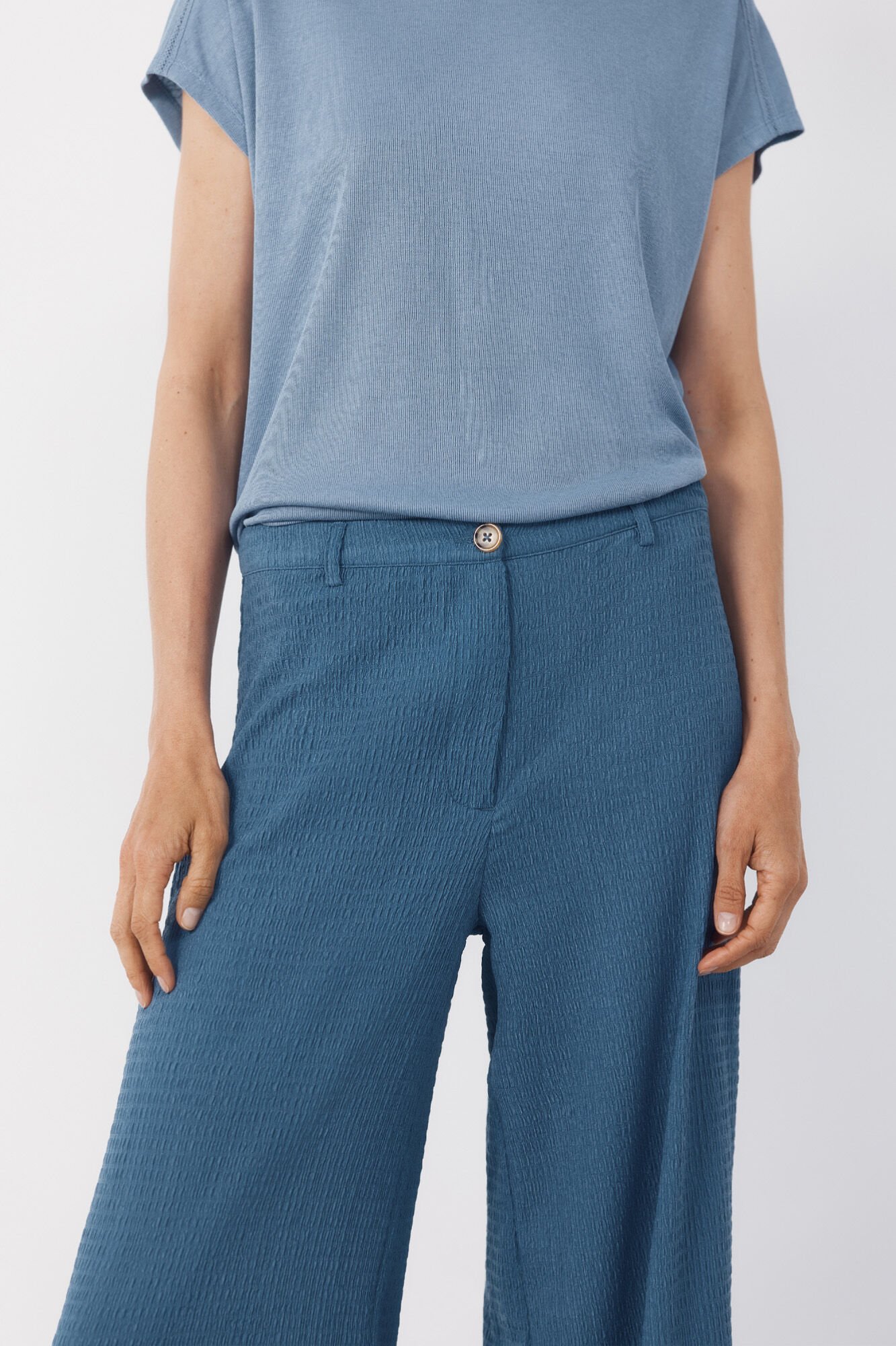 Cortefiel Flowy textured trousers Blue