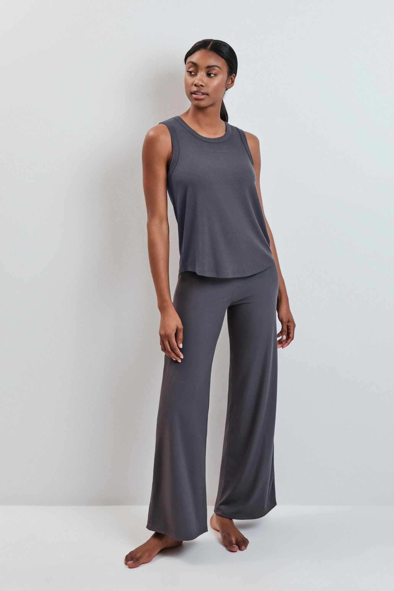 Dash and Stars Camiseta sin mangas rib gris gris