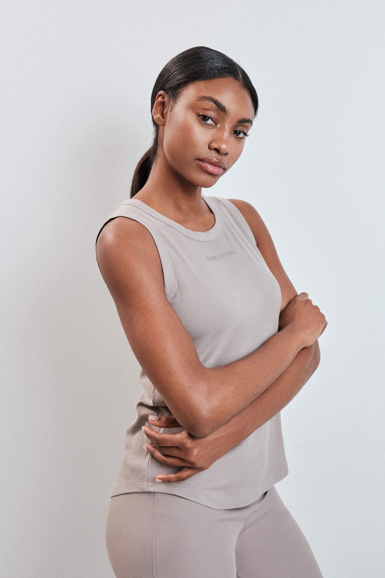 Dash and Stars Camiseta sin mangas rib beige nude