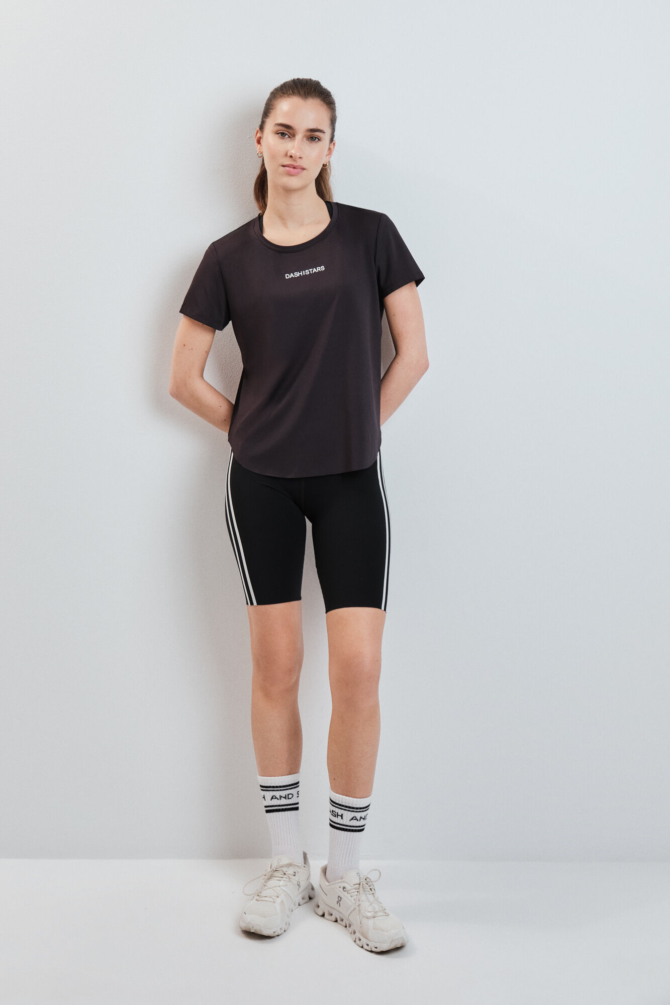 Dash and Stars Black technical mesh panel T-shirt black