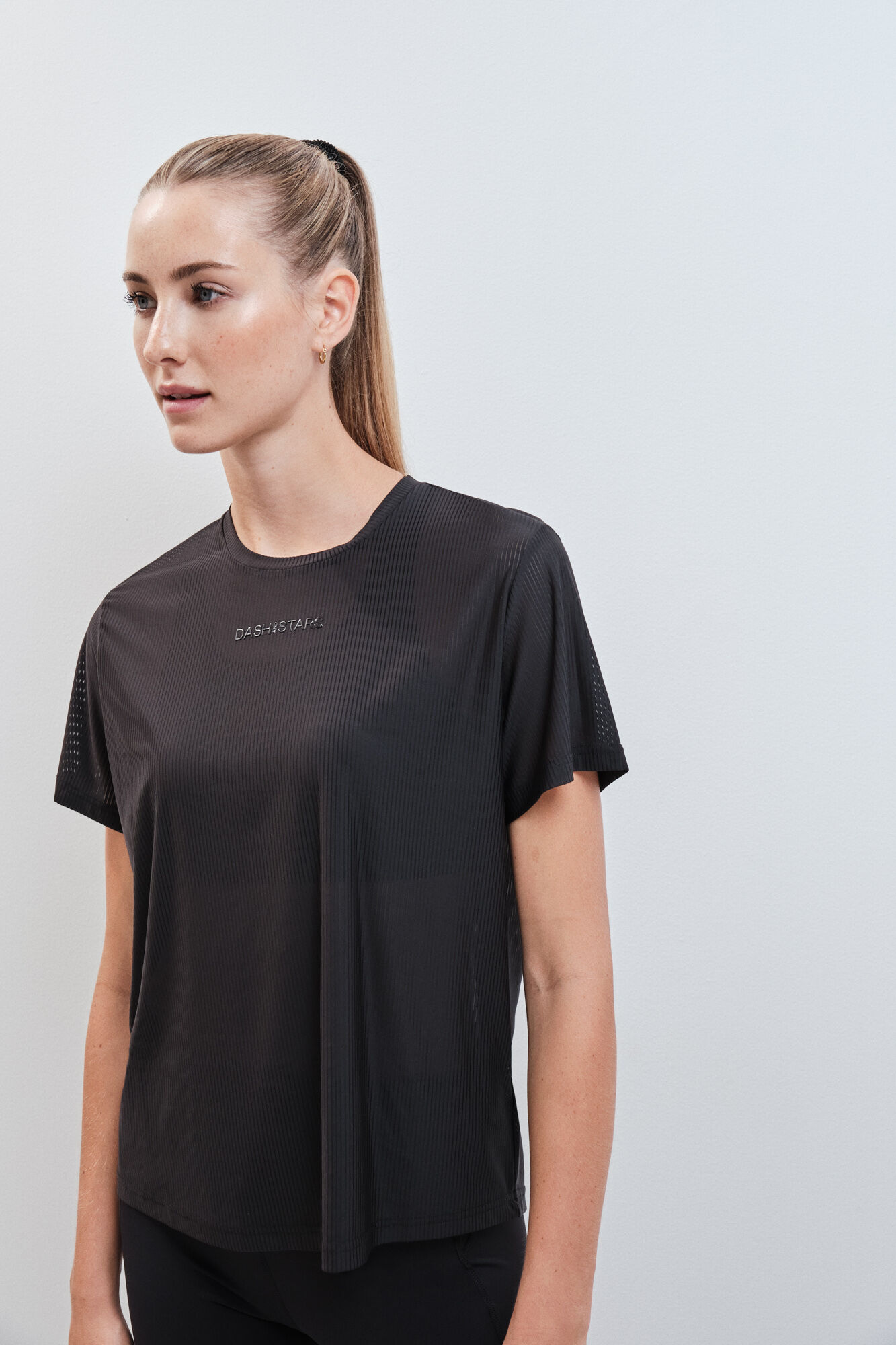 Dash and Stars Camiseta manga corta semitransparente negro