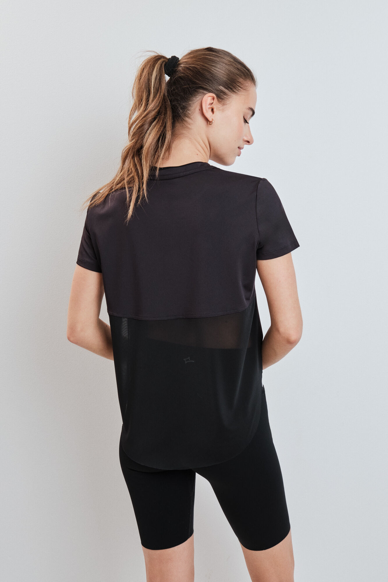 Dash and Stars Black technical mesh panel T-shirt black