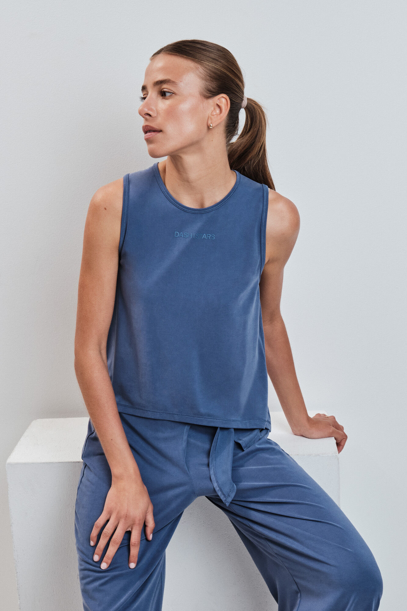 Dash and Stars Camiseta sin mangas tacto suave azul