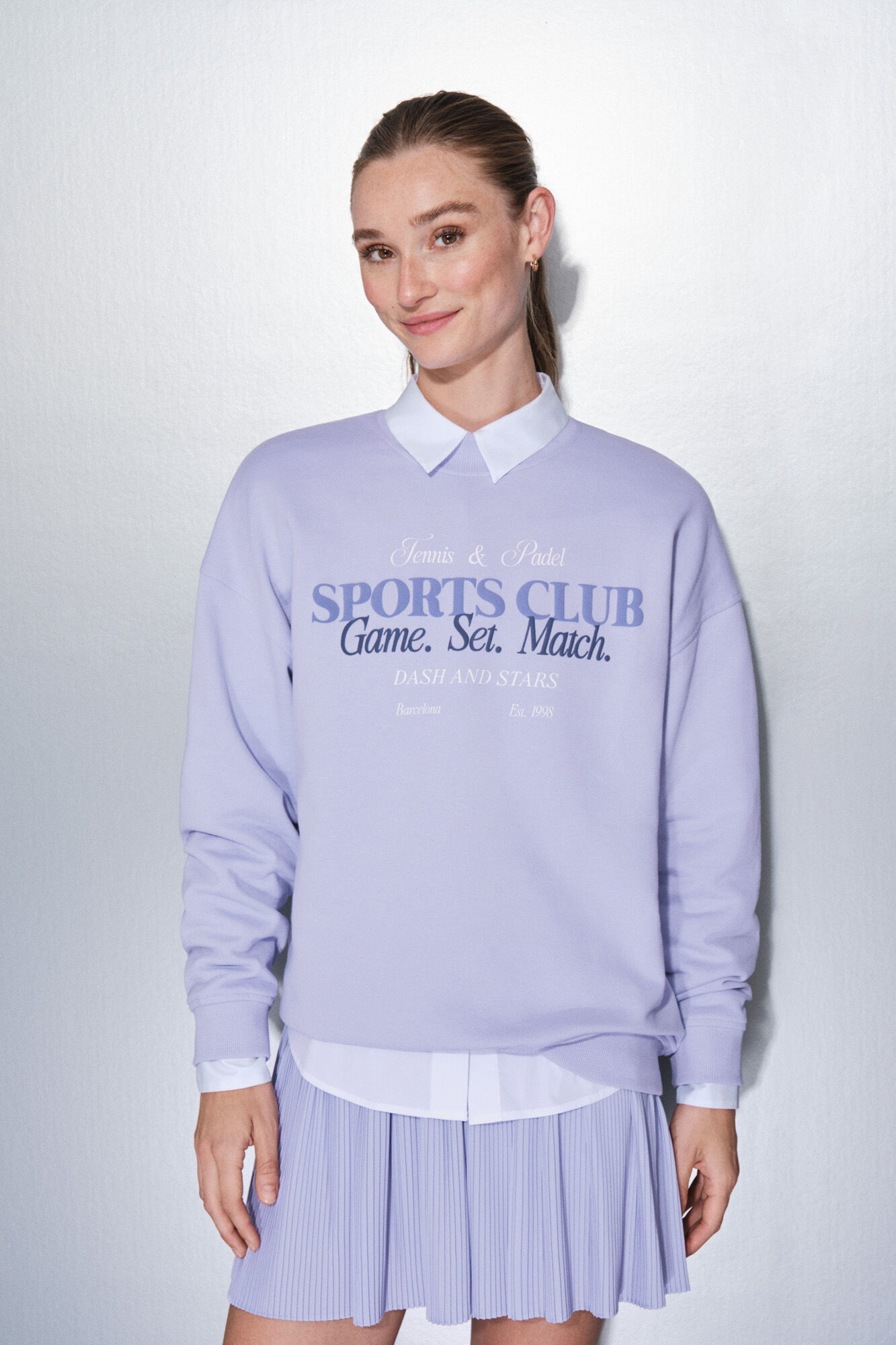 Dash and Stars Sudadera felpa 100% algod&oacute;n lila