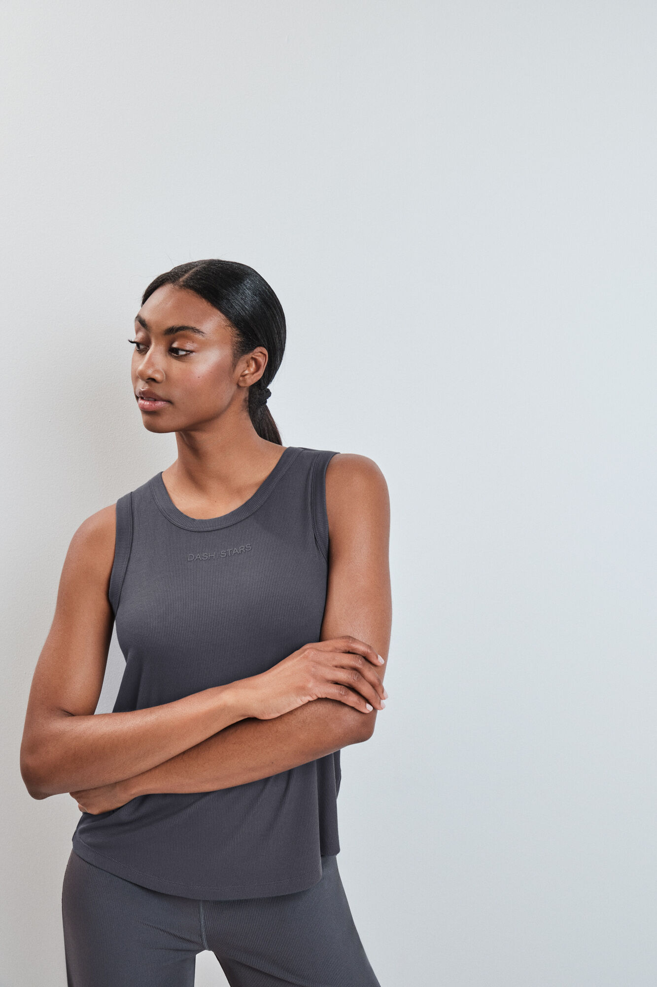 Dash and Stars Camiseta sin mangas rib gris gris