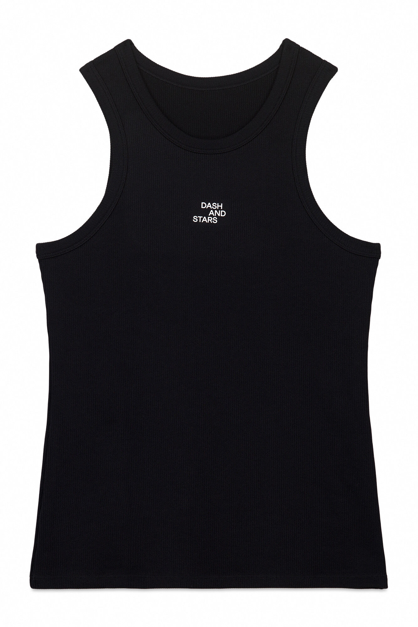 Dash and Stars T-shirt halter preto de algod&atilde;o canelado preto