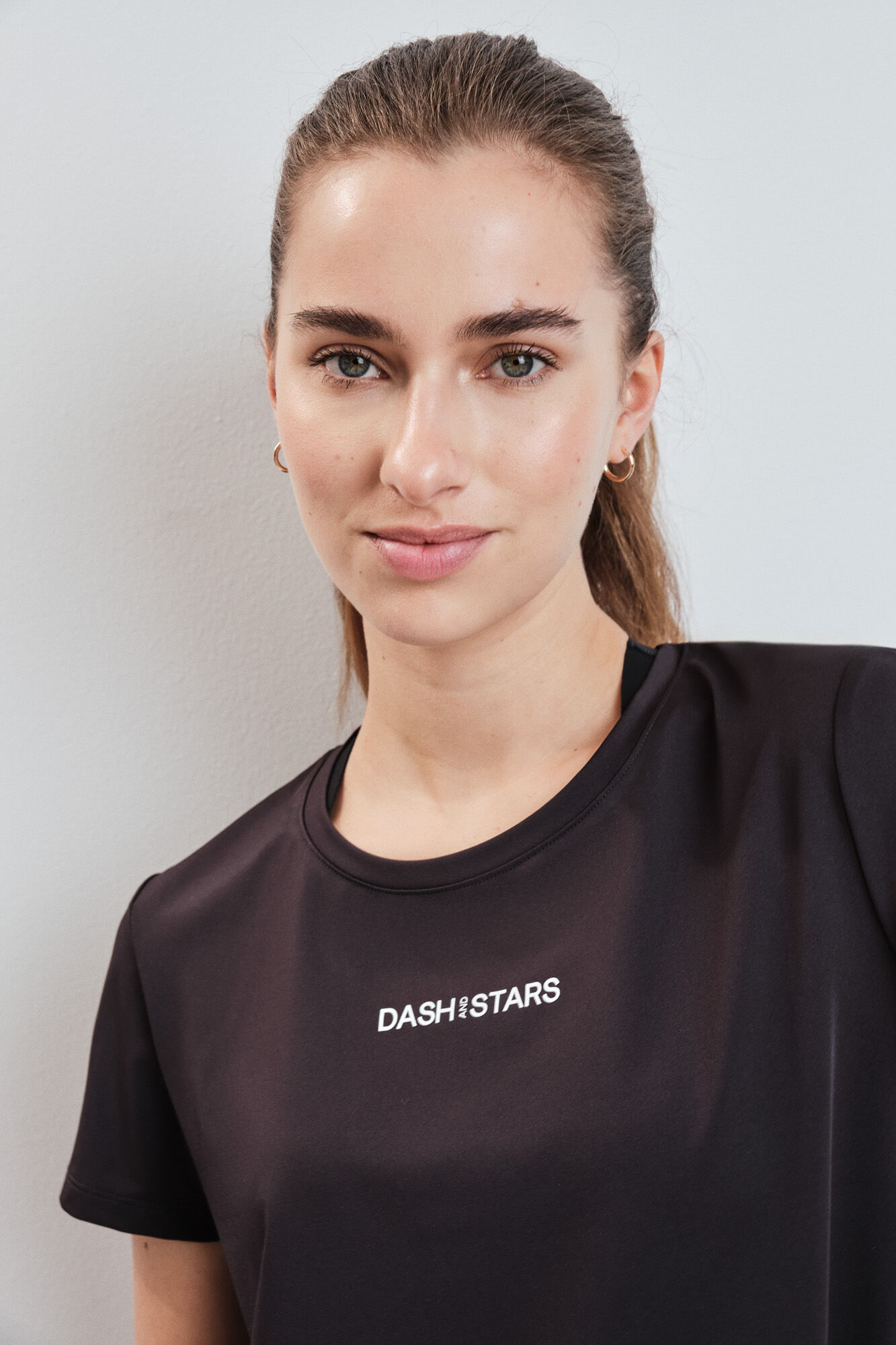 Dash and Stars Black technical mesh panel T-shirt black