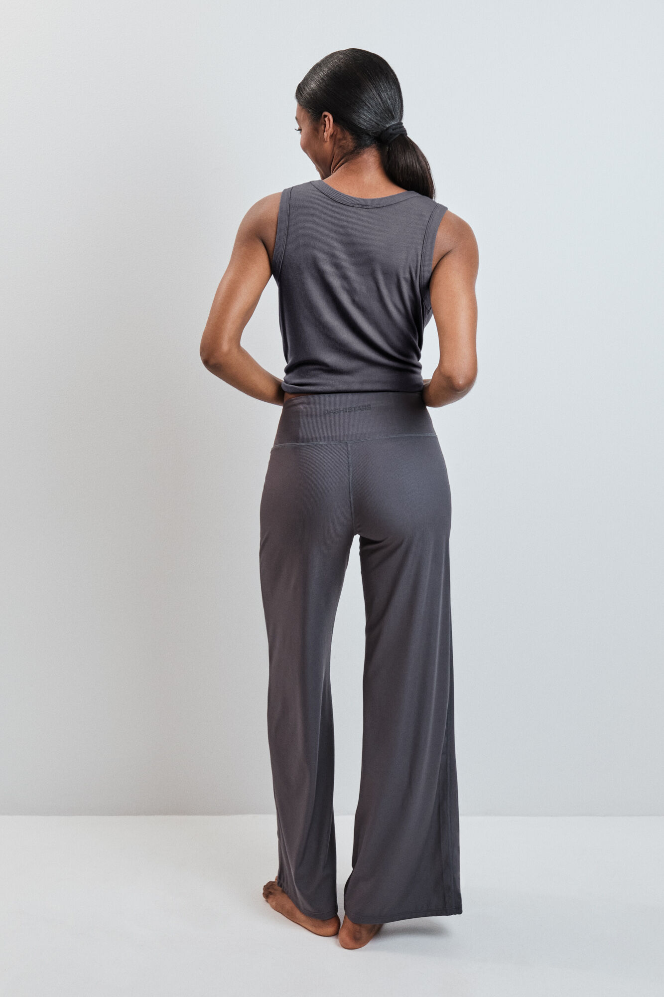 Dash and Stars Grey long palazzo ribbed trousers grey