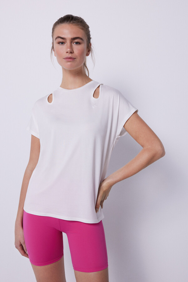 Dash and Stars White fluid cut-out T-shirt beige
