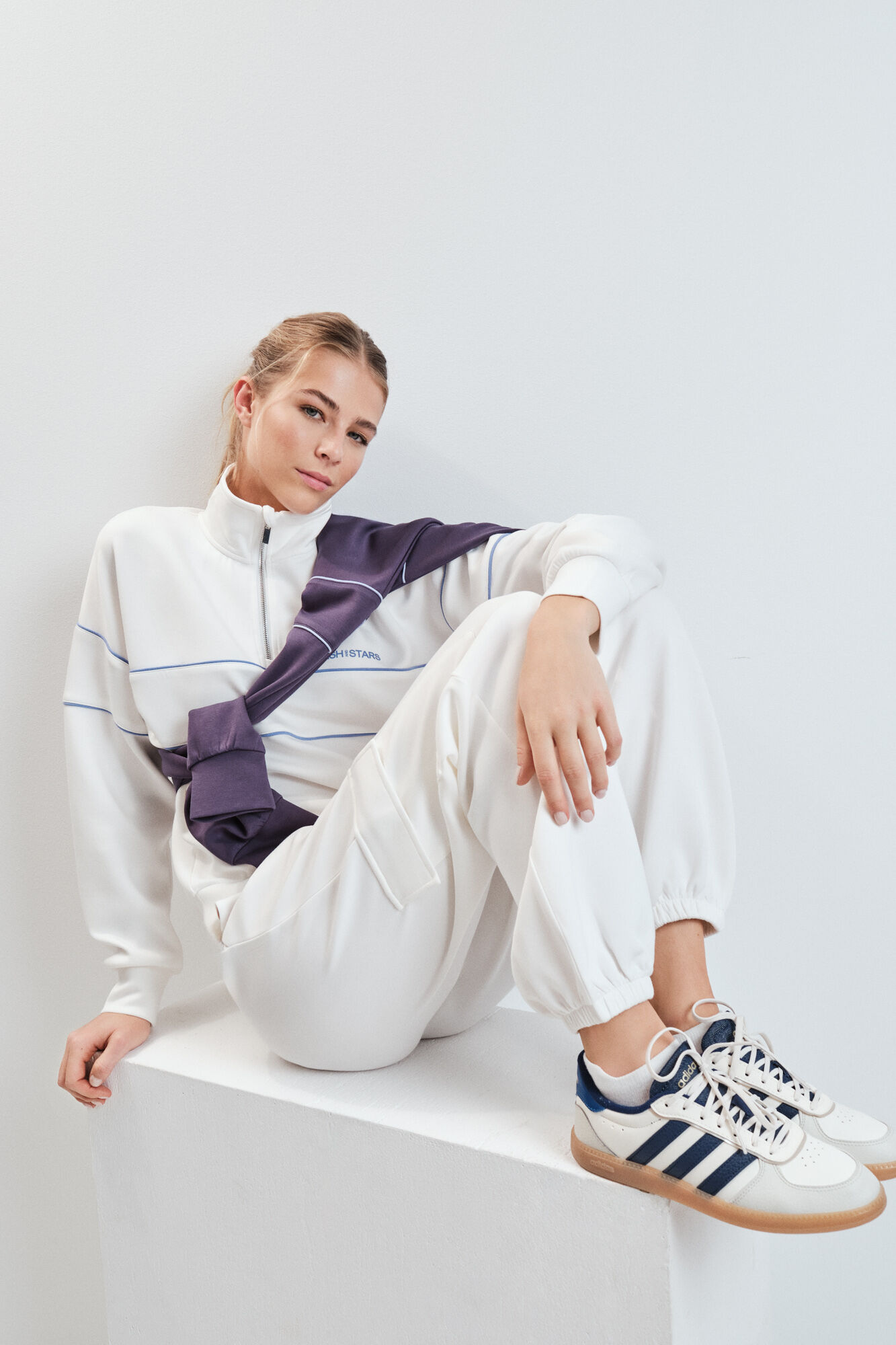 Dash and Stars Pantal&oacute;n largo ancho blanco